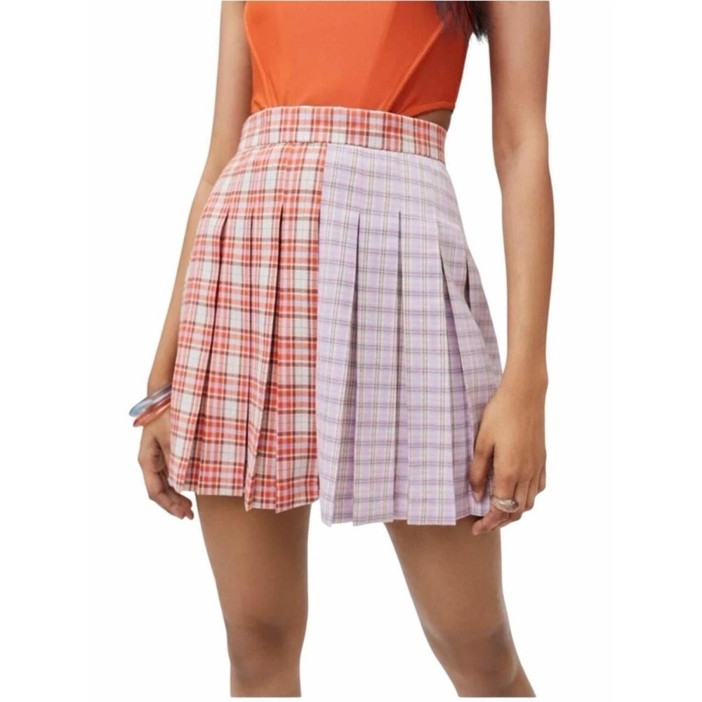 UO The Ragged Priest Seeker Pleated Mini Skirt M Mix Print Club Kid 90s Punk